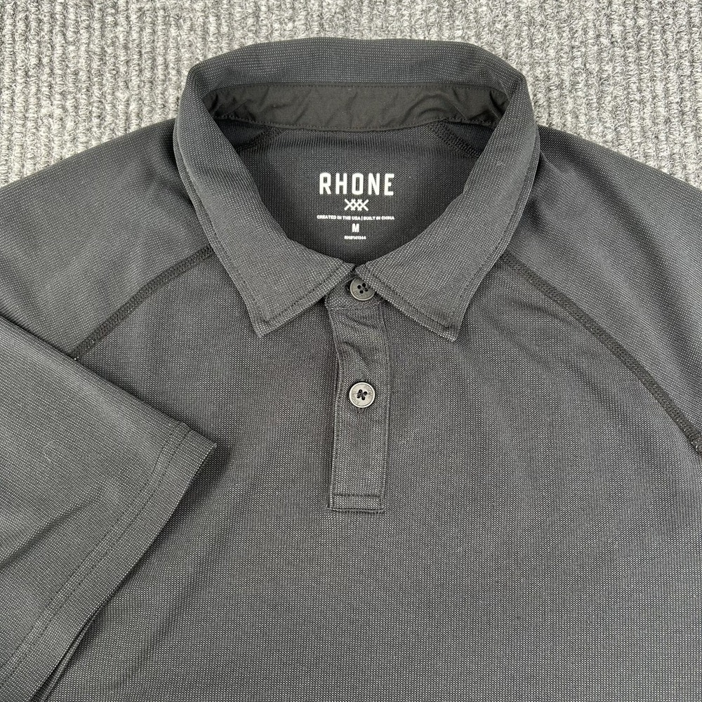 Rhone Delta Polo Shirt Men's Medium Black Performance Pique Stretch Golf Tennis